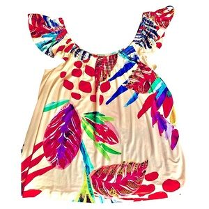 SOMA Ruffle Sleeveless Top, Stretch Knit, bold floral print, Medium